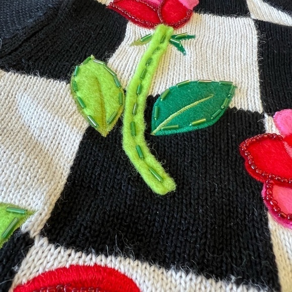 Trixxi Checkered Cardigan with Red Floral Accents - Picture 3 of 12